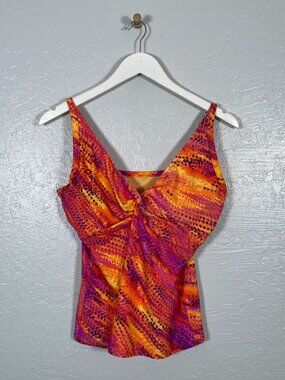Sunsets Women 38D Red Orange Purple Tankini Swim Top Underwire Beach Vacation